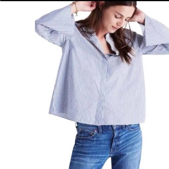madewell Blue & White Striped Button Down Top w/Bell Sleeves - Picture 1 of 9